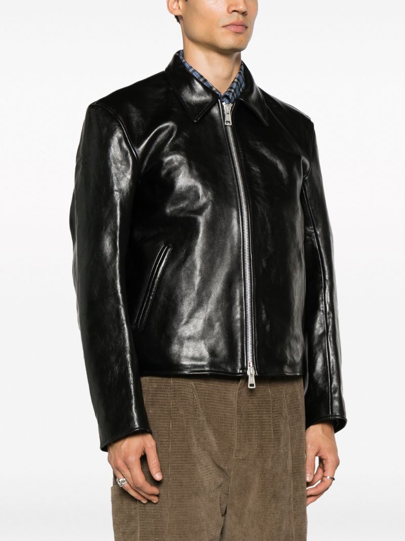 Black Mini Zip-up Leather Jacket