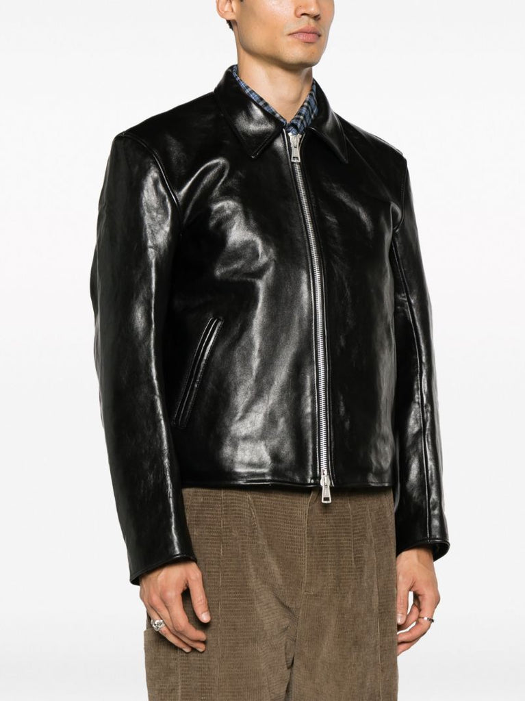 Black Mini Zip-up Leather Jacket