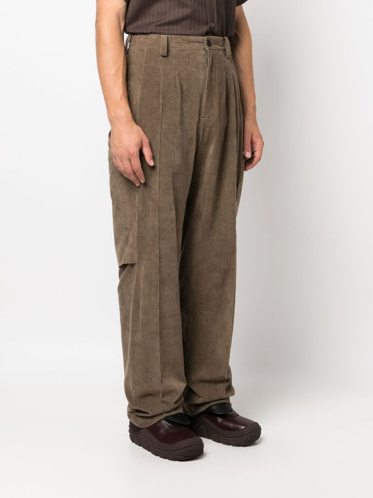 Green Megara Pleated Cotton Trousers