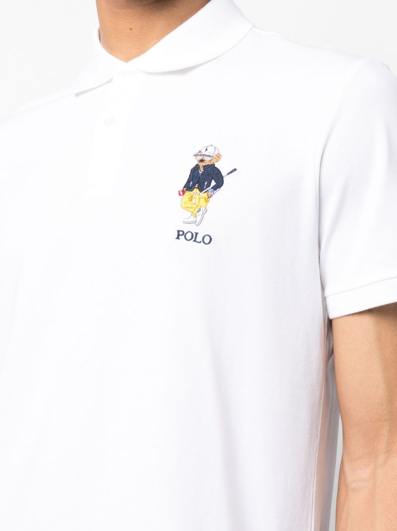 White Polo Bear Cotton Polo Shirt