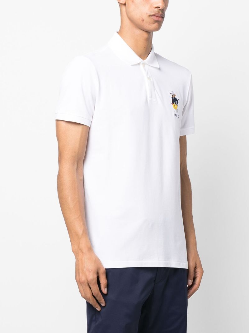 White Polo Bear Cotton Polo Shirt