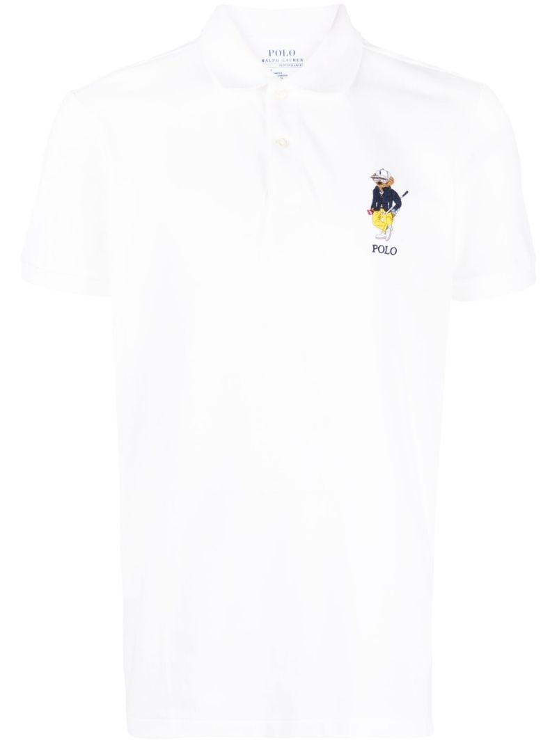 White Polo Bear Cotton Polo Shirt