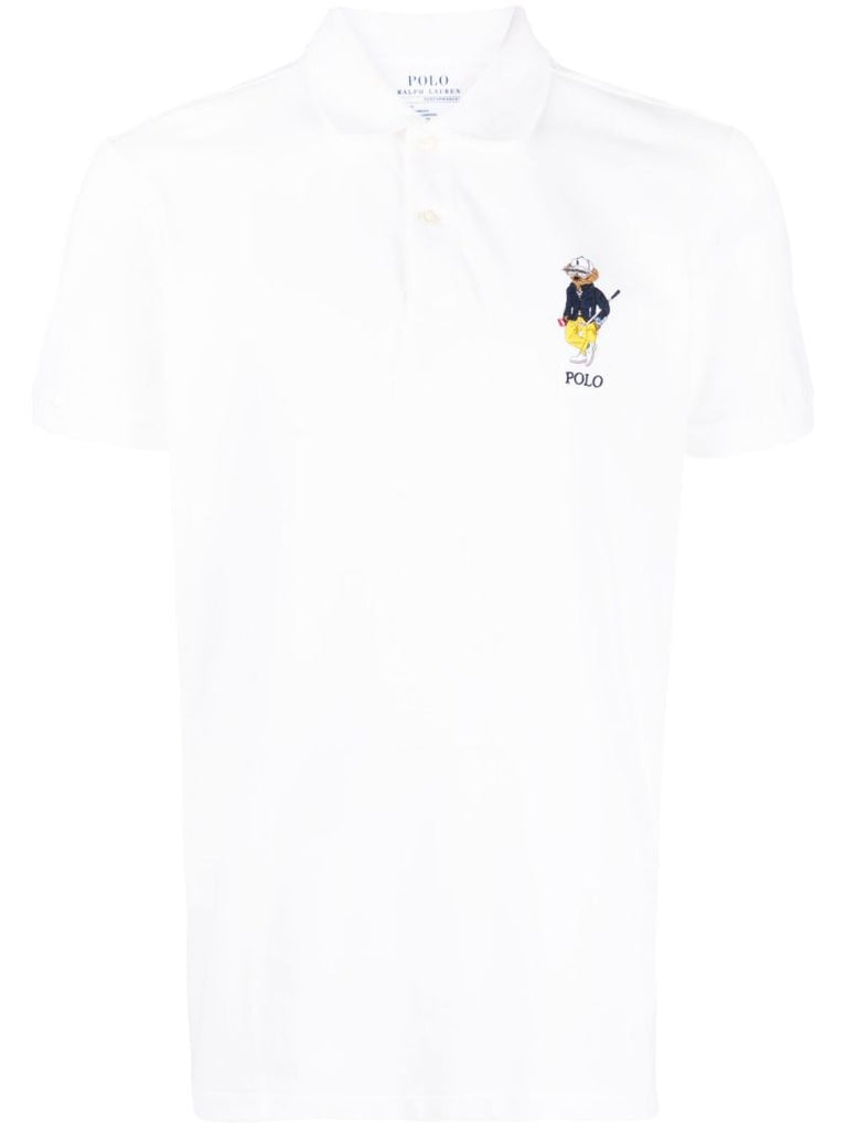 White Polo Bear Cotton Polo Shirt