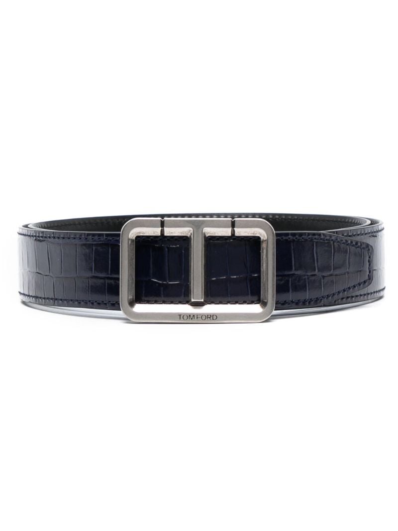 Blue Mock Croc Leather Belt