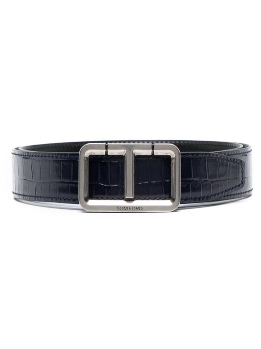 Blue Mock Croc Leather Belt