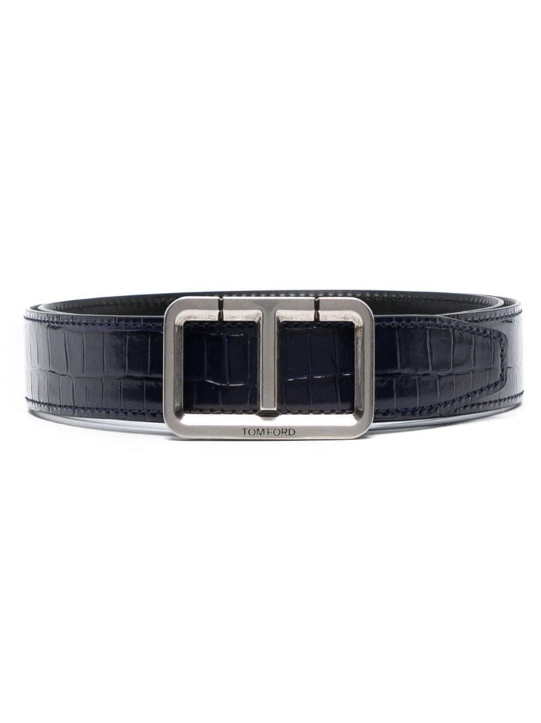 Blue Mock Croc Leather Belt