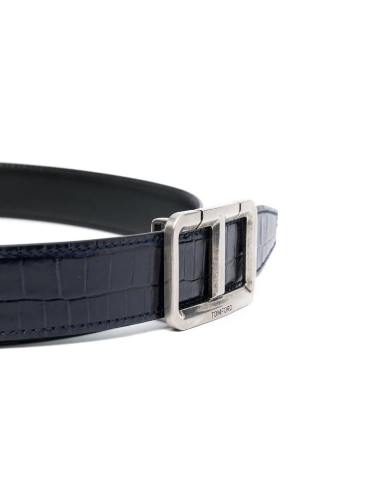 Blue Mock Croc Leather Belt