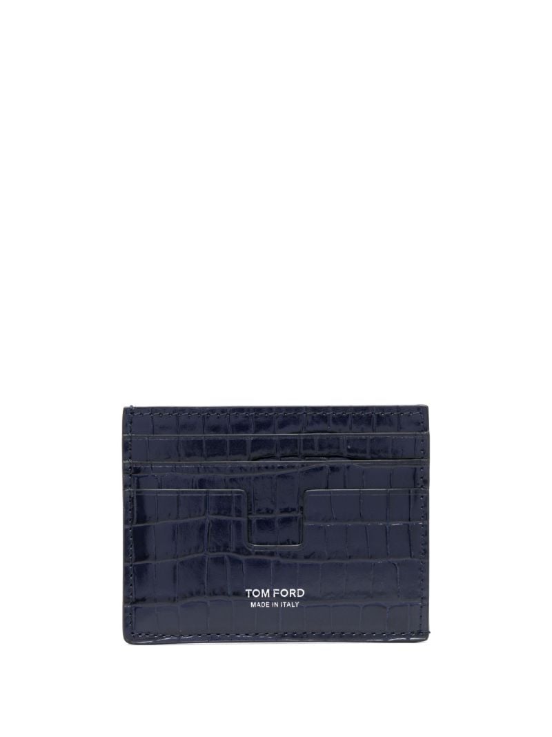 Blue Crocodile-effect Leather Card Holder