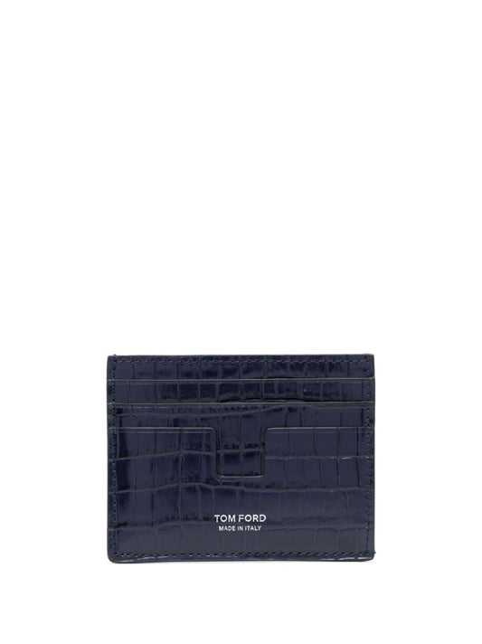 Blue Crocodile-effect Leather Card Holder