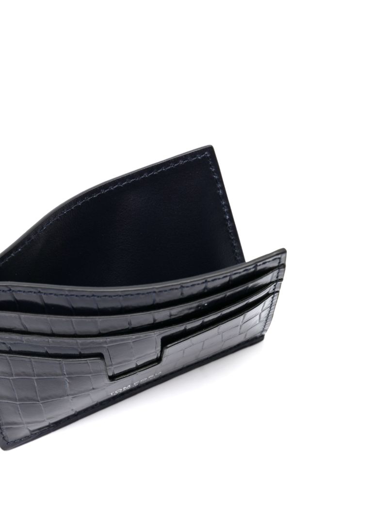 Blue Crocodile-effect Leather Card Holder