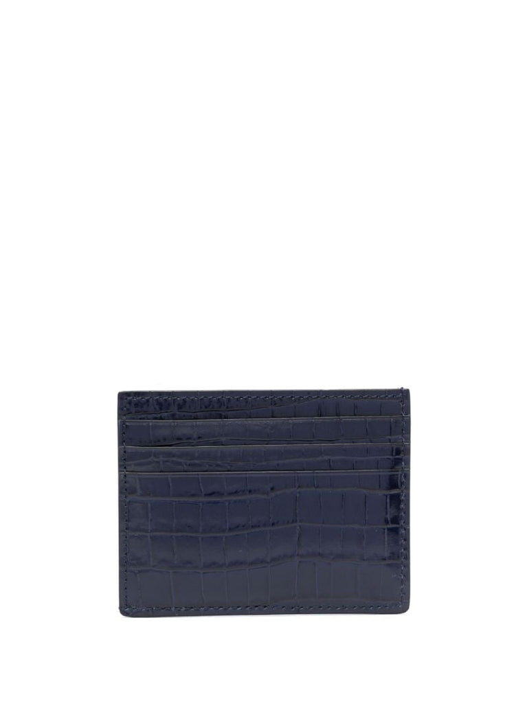 Blue Crocodile-effect Leather Card Holder