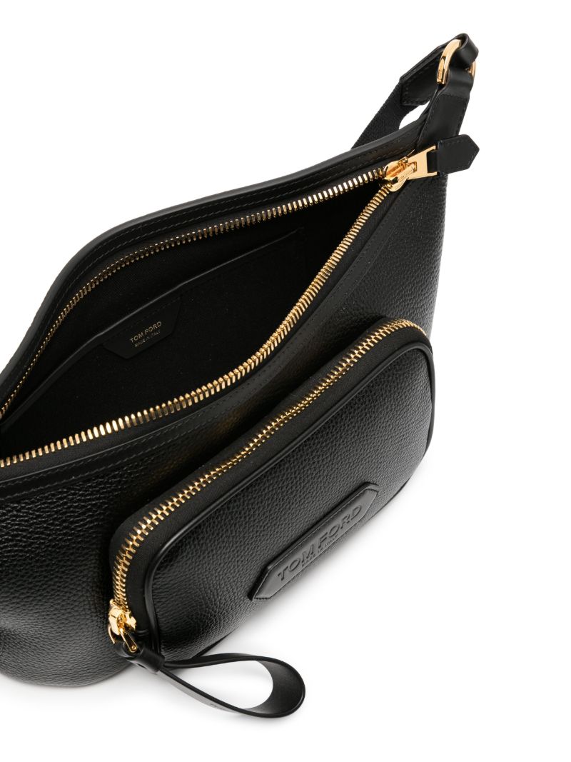 Black Logo AppliquÃ_x0083_Â© Leather Belt Bag