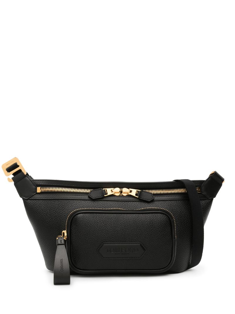 Black Logo AppliquÃ_x0083_Â© Leather Belt Bag