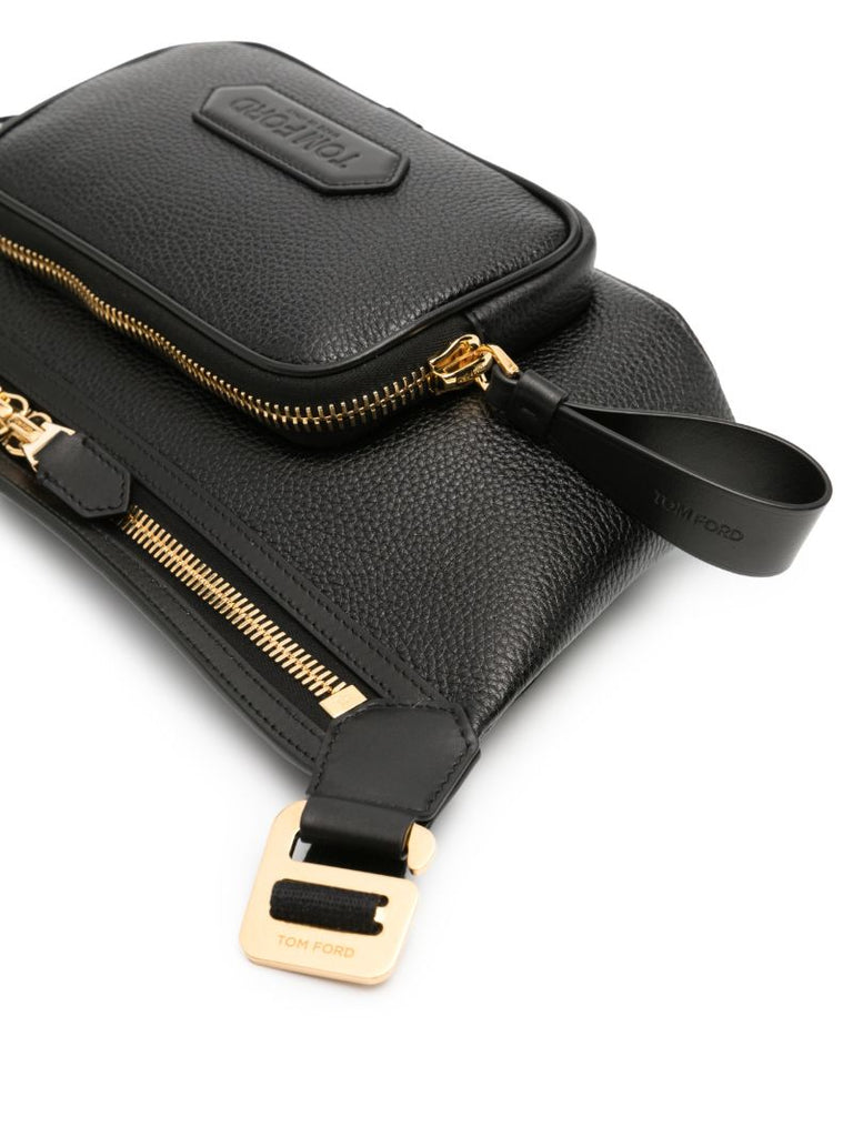 Black Logo AppliquÃ_x0083_Â© Leather Belt Bag