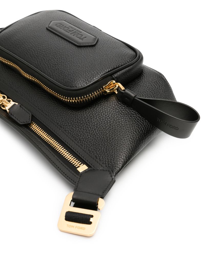 Black Logo AppliquÃ_x0083_Â© Leather Belt Bag