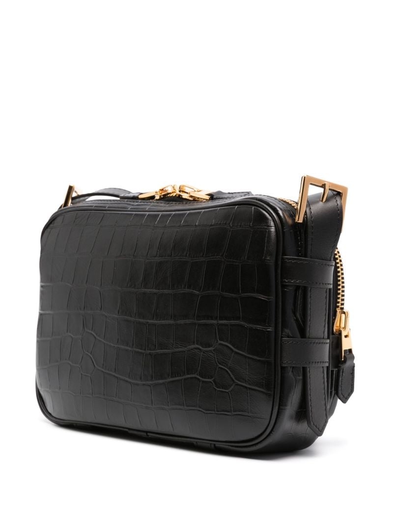 Black Double Tier Leather Messenger Bag
