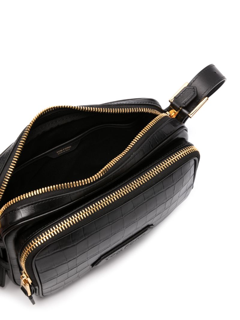 Black Double Tier Leather Messenger Bag