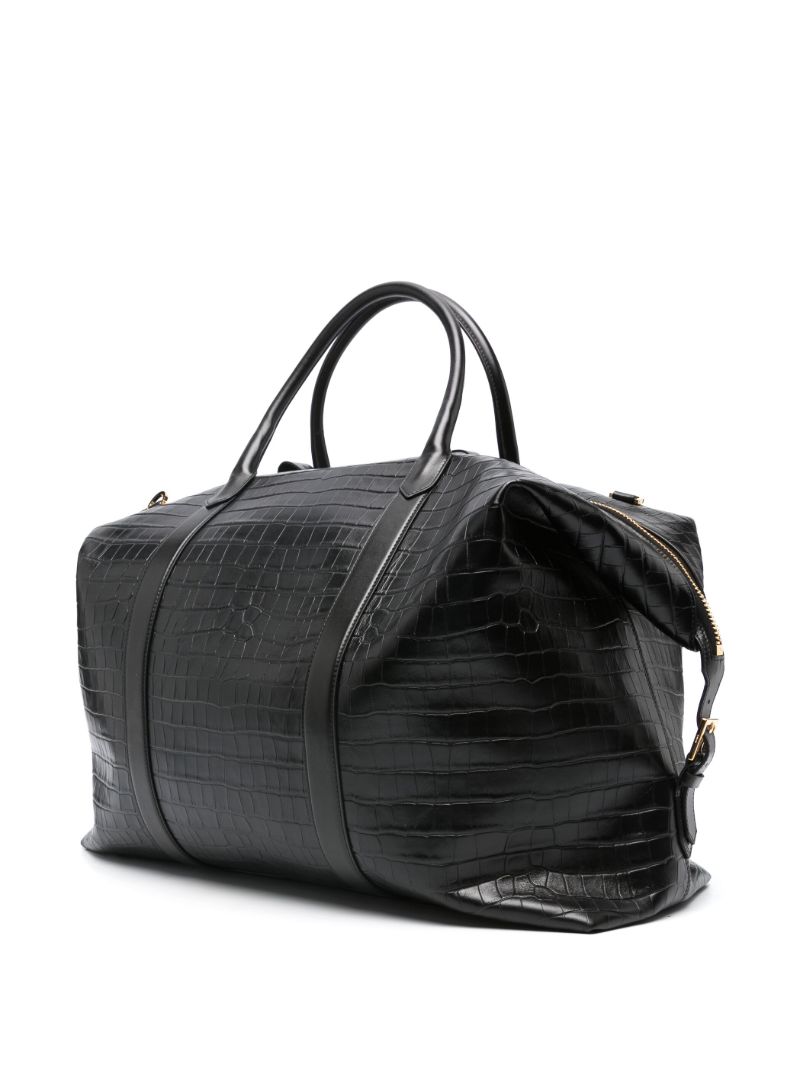 Black Crocodile-effect Leather Holdall