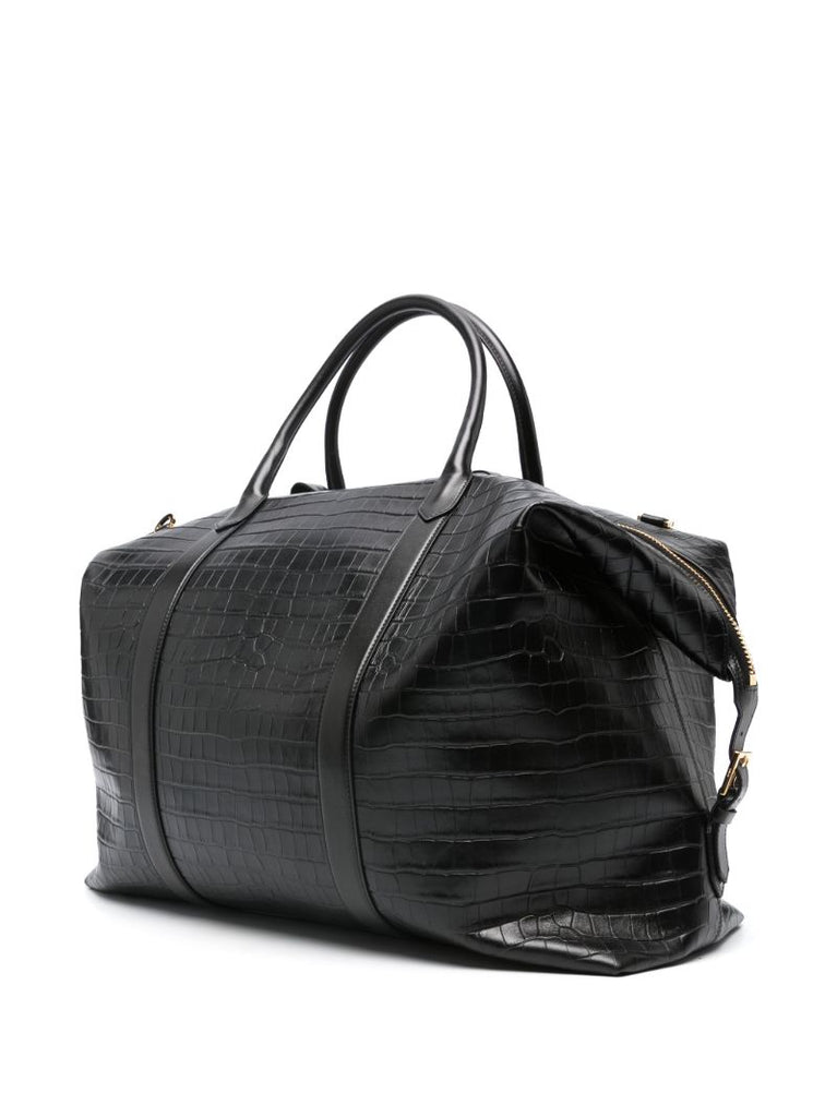 Black Crocodile-effect Leather Holdall