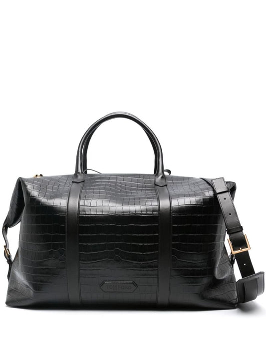 Black Crocodile-effect Leather Holdall