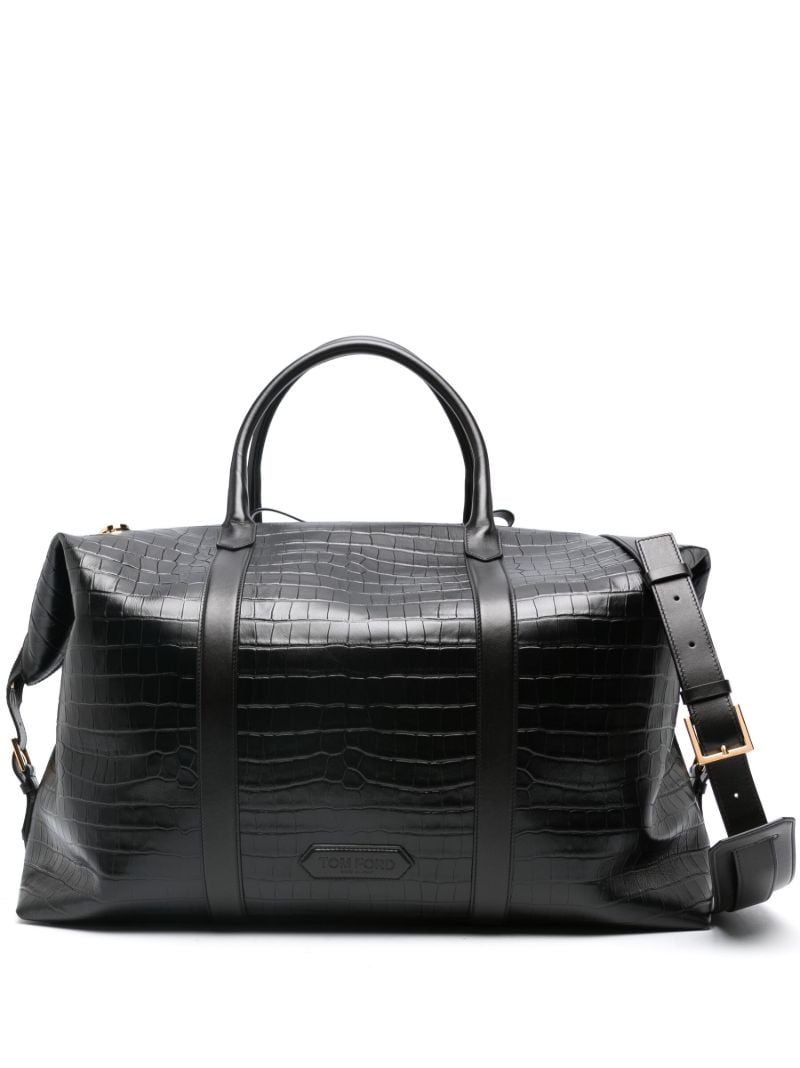 Black Crocodile-effect Leather Holdall