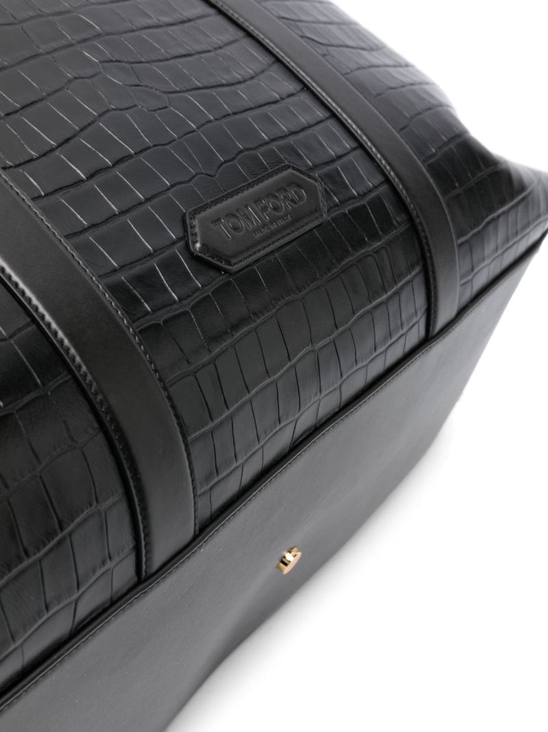 Black Crocodile-effect Leather Holdall