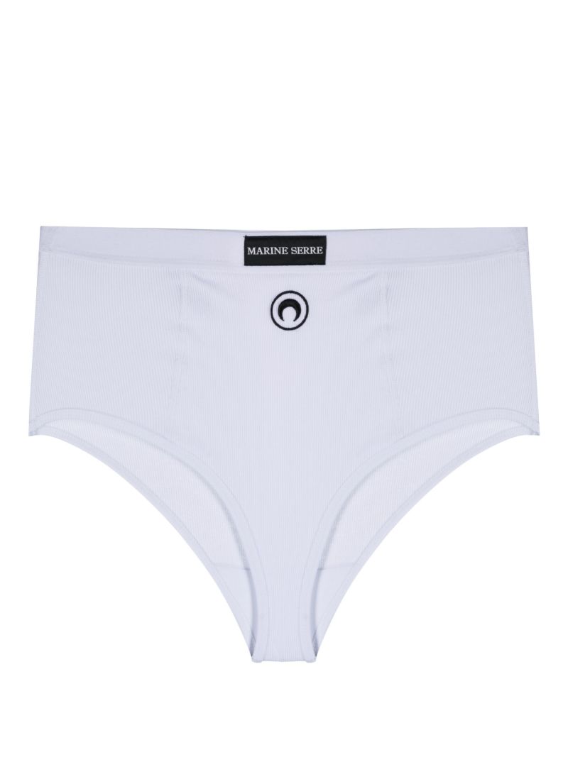 White Logo Embroidered High Waist Briefs
