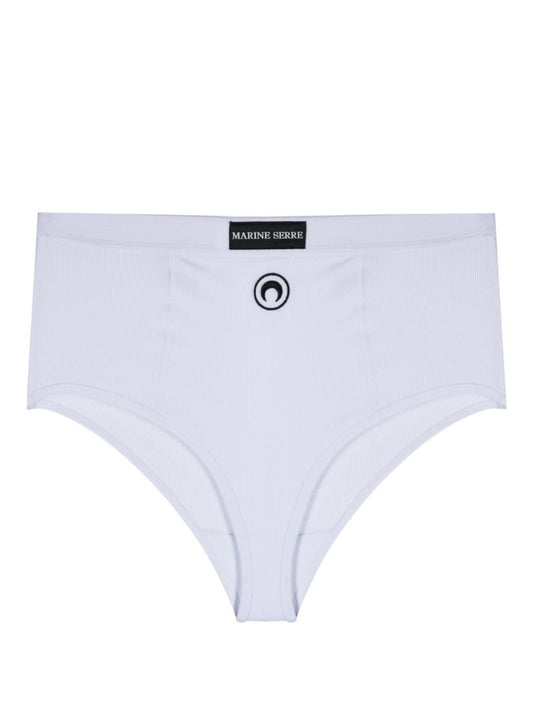 White Logo Embroidered High Waist Briefs