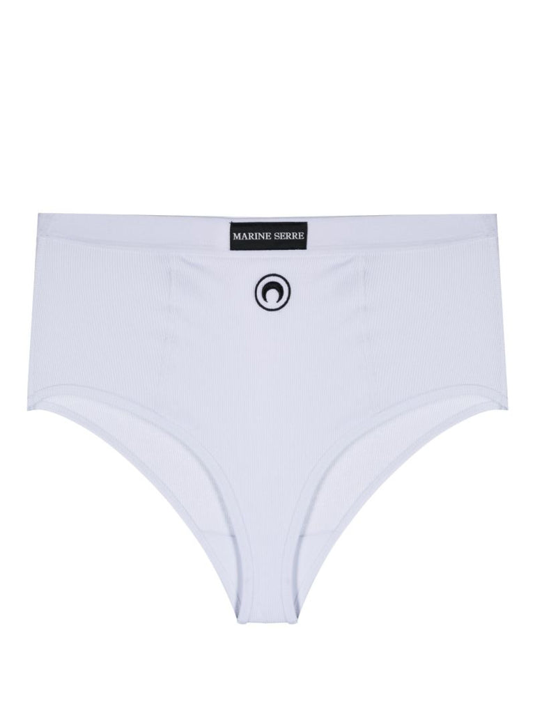 White Logo Embroidered High Waist Briefs