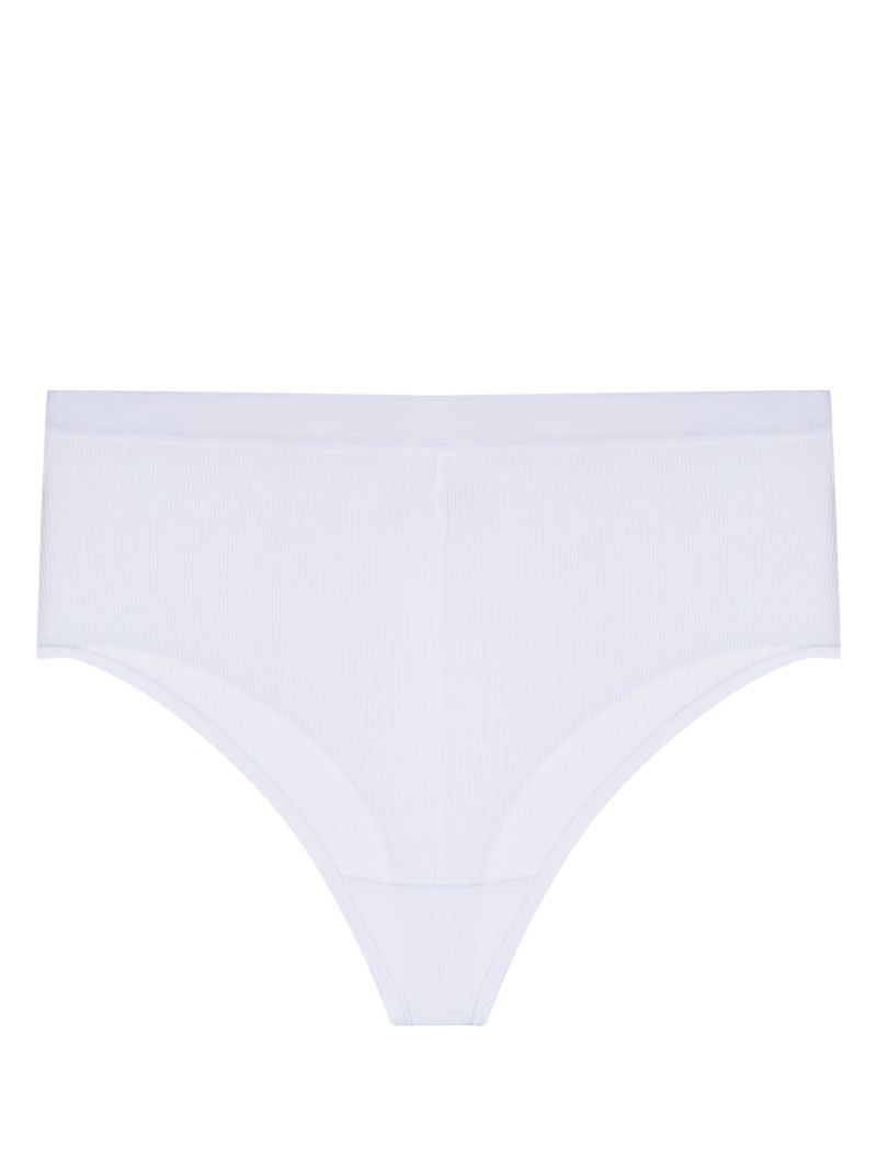 White Logo Embroidered High Waist Briefs