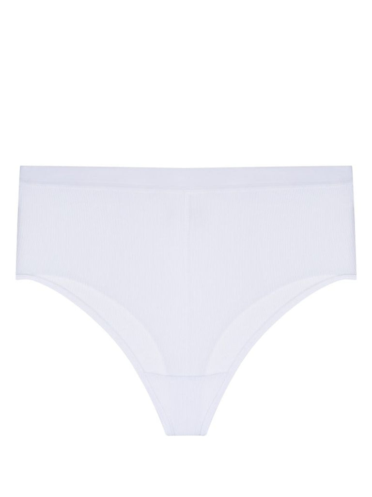 White Logo Embroidered High Waist Briefs