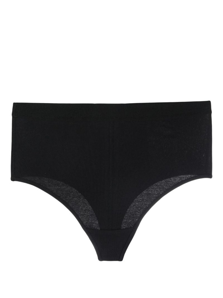 Black Logo Embroidered High Waist Briefs
