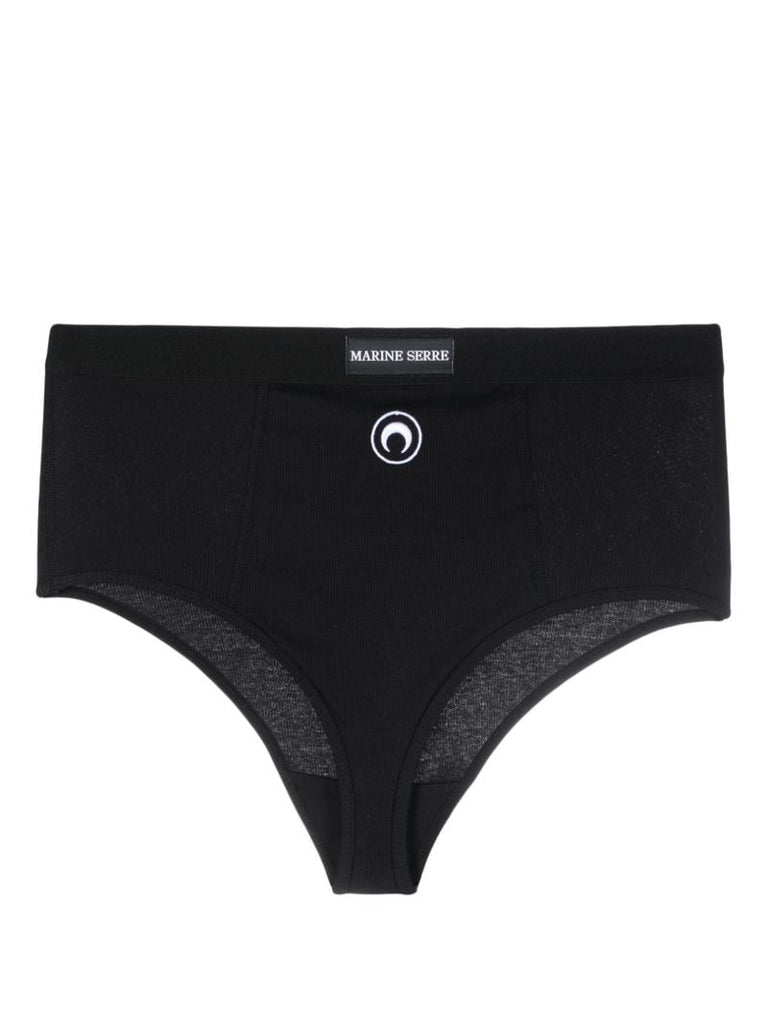 Black Logo Embroidered High Waist Briefs
