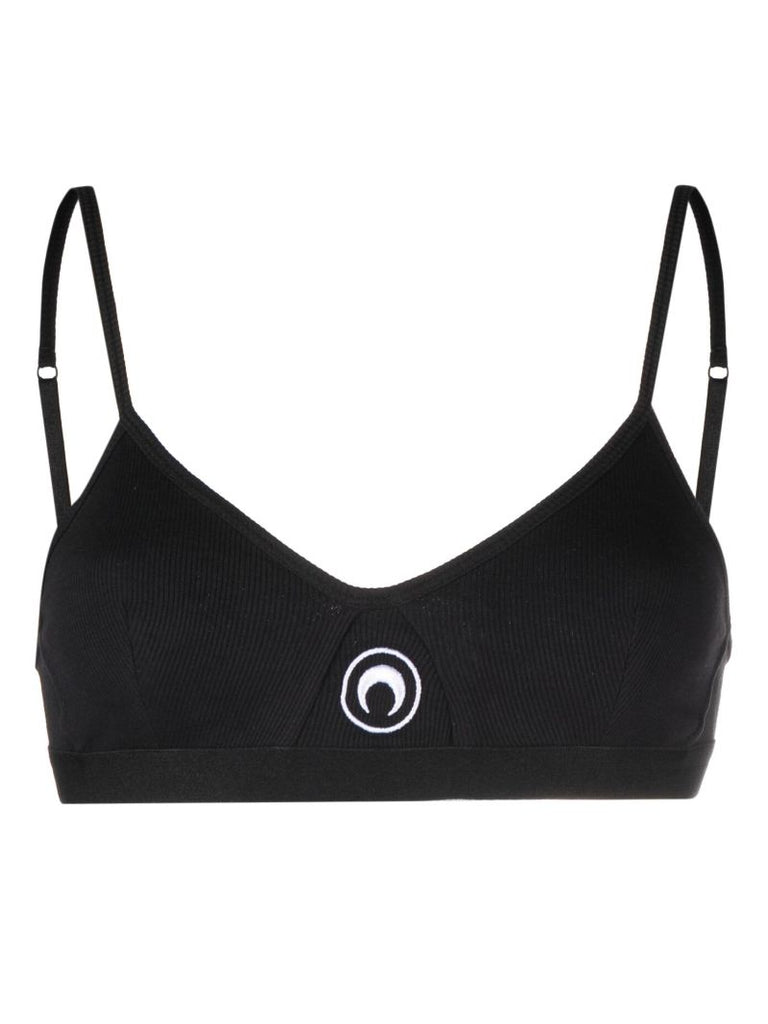 Black Crescent Moon Ribbed Bra