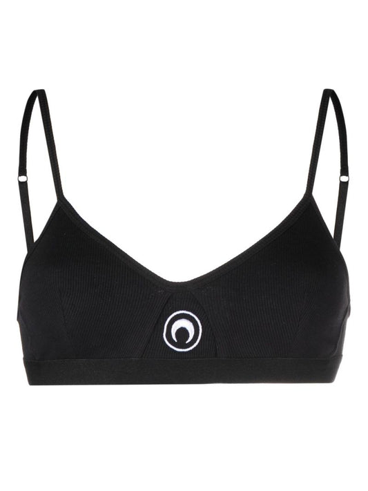 Black Crescent Moon Ribbed Bra