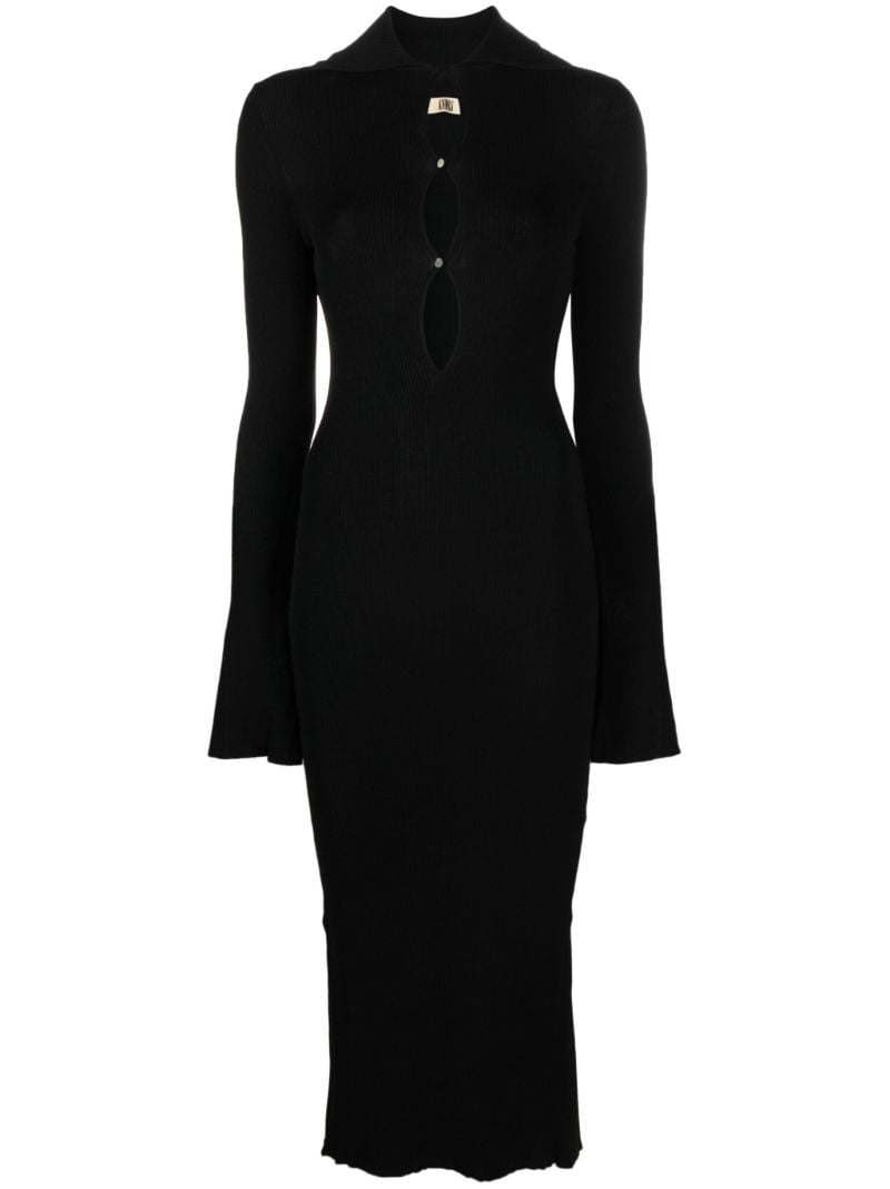 Black Cut-out Ribbed-knit Dress