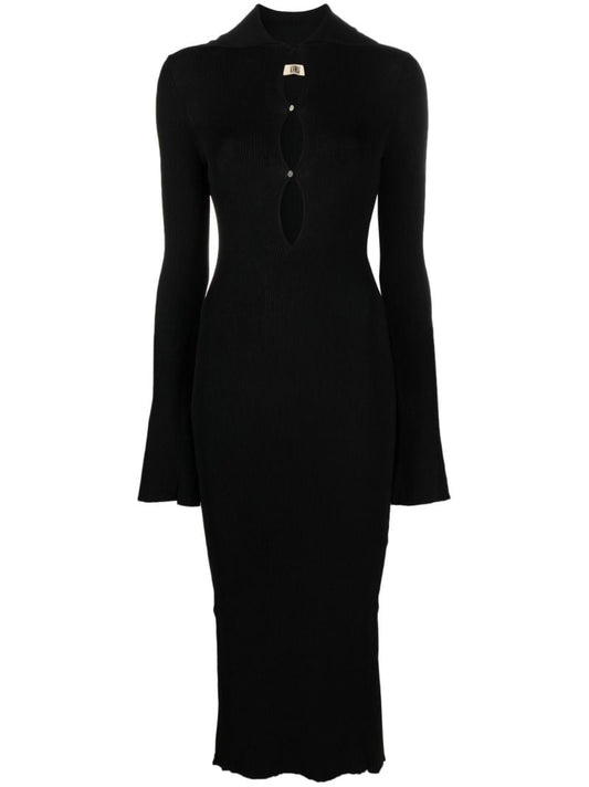 Black Cut-out Ribbed-knit Dress