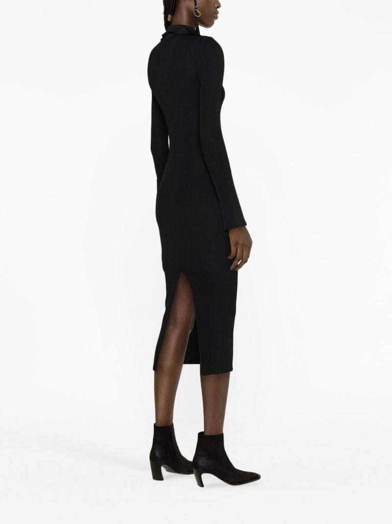 Black Cut-out Ribbed-knit Dress