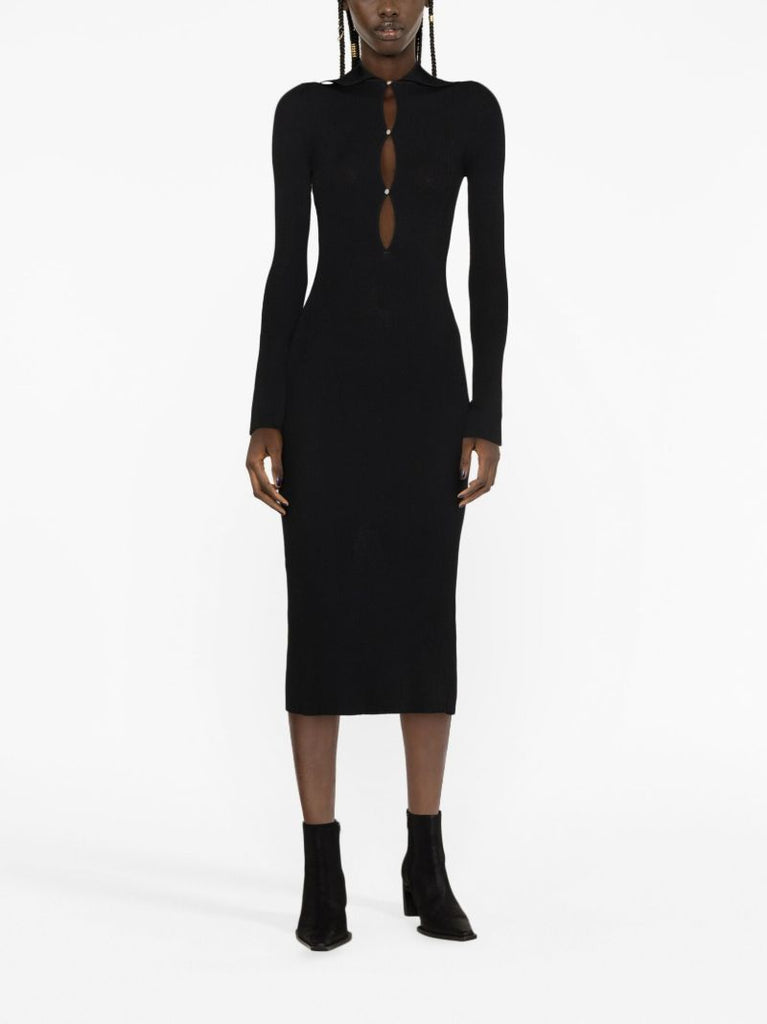 Black Cut-out Ribbed-knit Dress