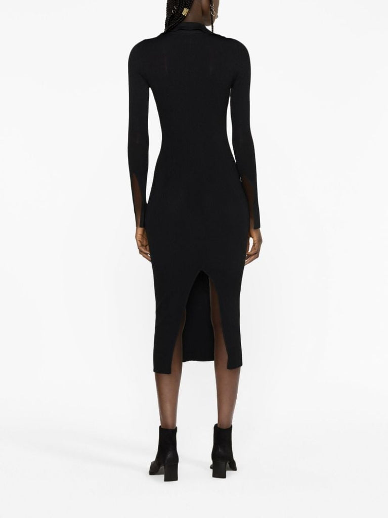 Black Cut-out Ribbed-knit Dress