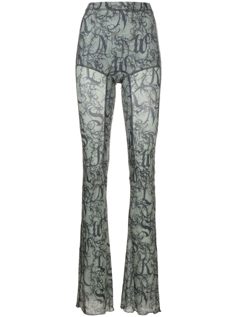 Green Halcyon Printed Flared Leggings