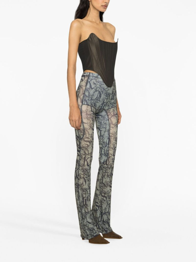 Green Halcyon Printed Flared Leggings