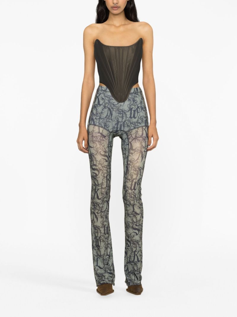 Green Halcyon Printed Flared Leggings