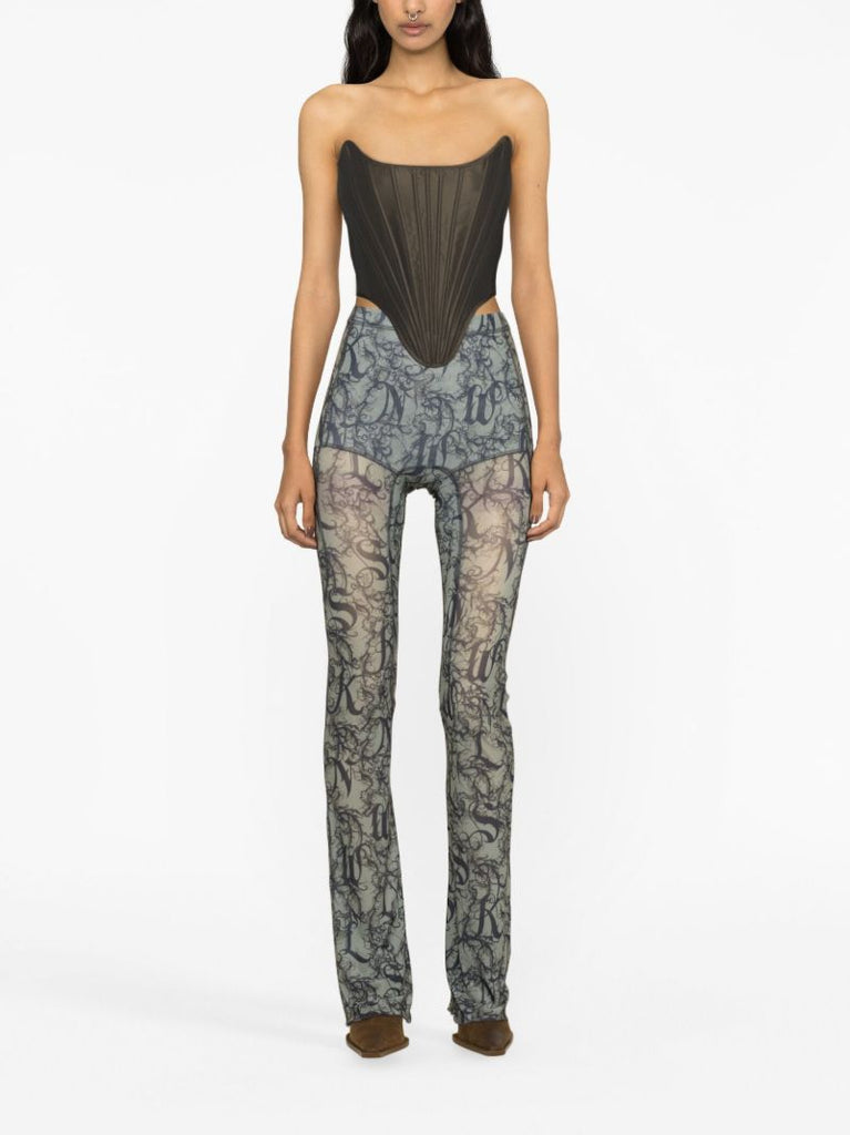 Green Halcyon Printed Flared Leggings