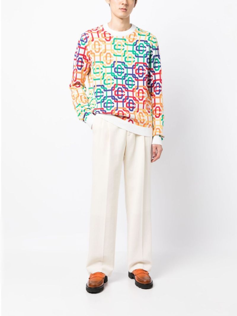 White Rainbow Monogram Intarsia Sweater
