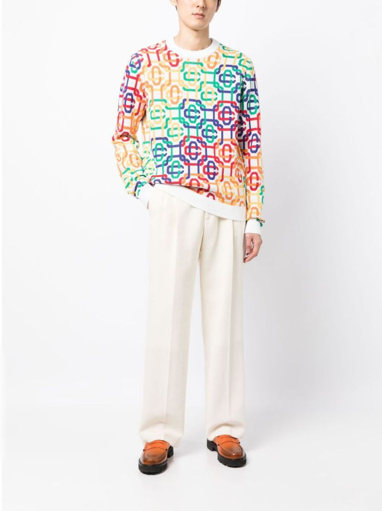 White Rainbow Monogram Intarsia Sweater