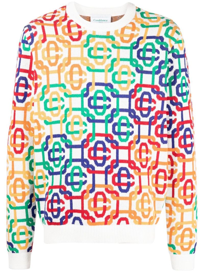 White Rainbow Monogram Intarsia Sweater
