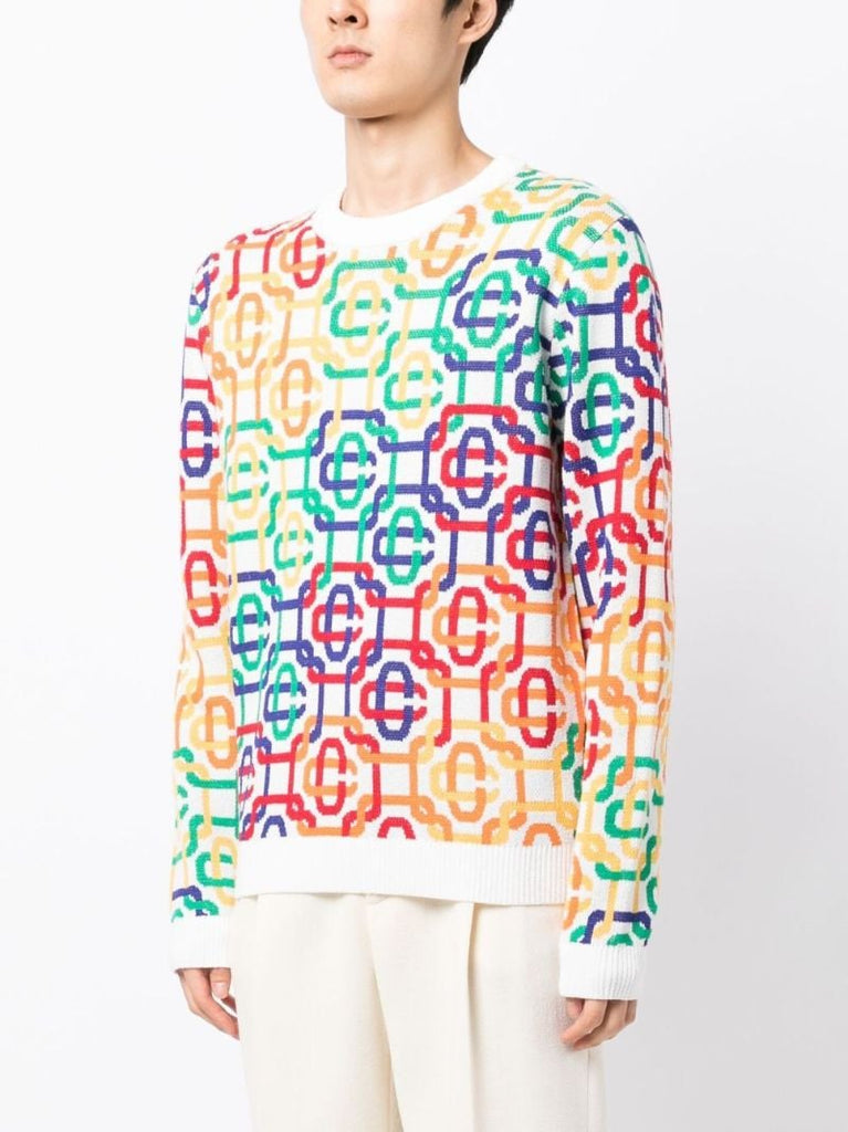 White Rainbow Monogram Intarsia Sweater