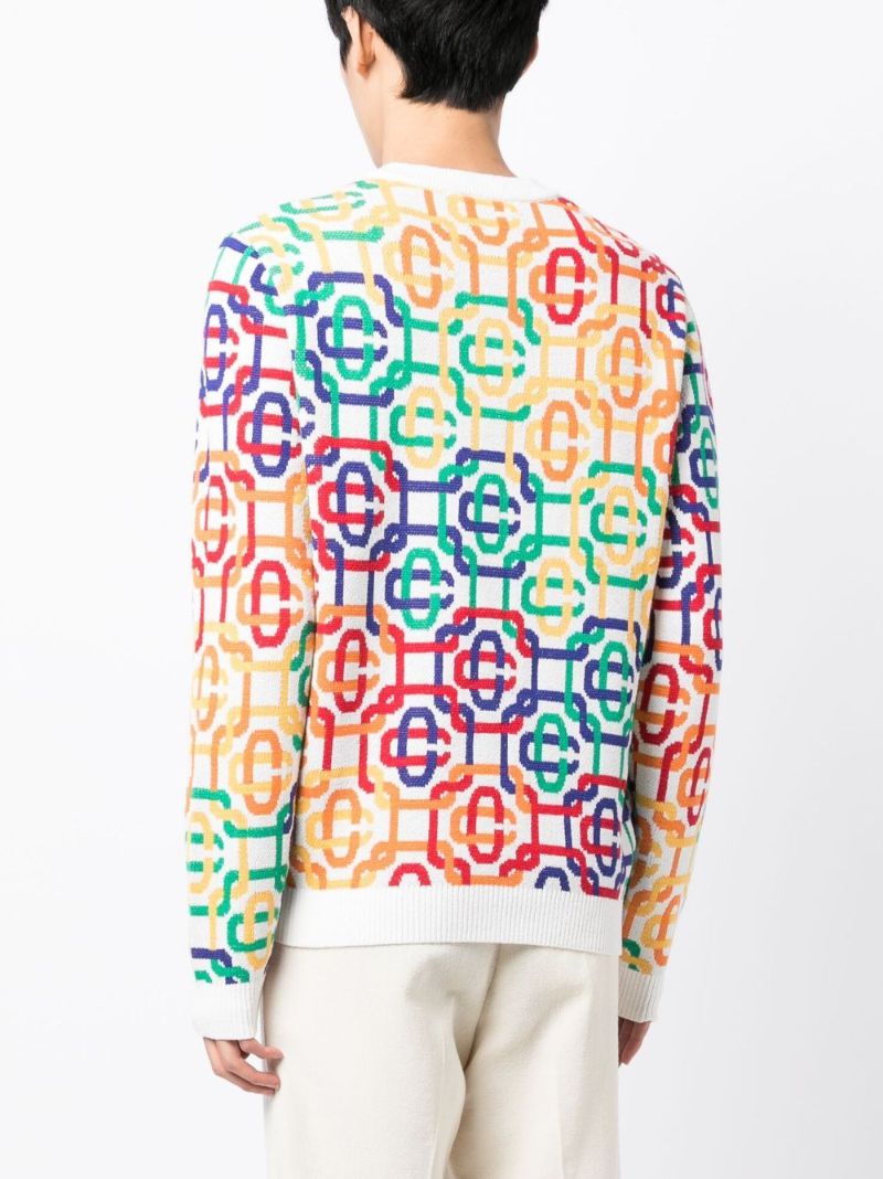 White Rainbow Monogram Intarsia Sweater