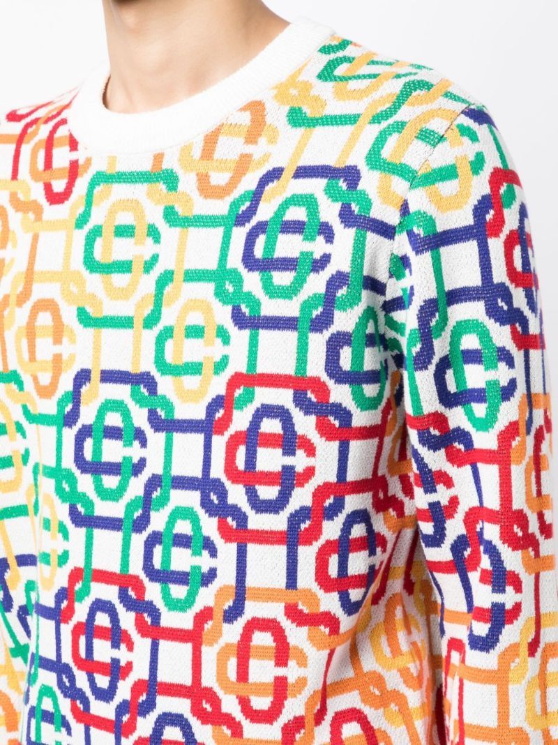 White Rainbow Monogram Intarsia Sweater